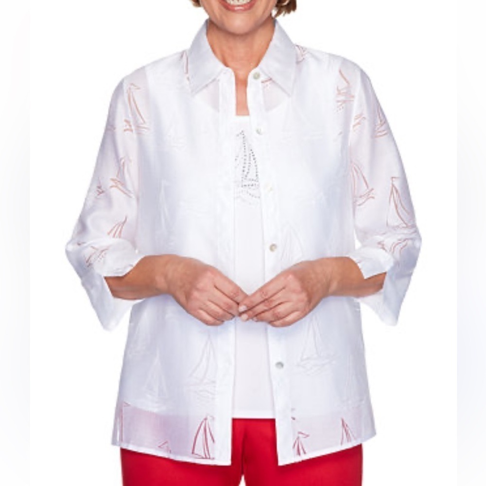Alfred Dunner Two-in-One Nautical Layered Top – White – PXL